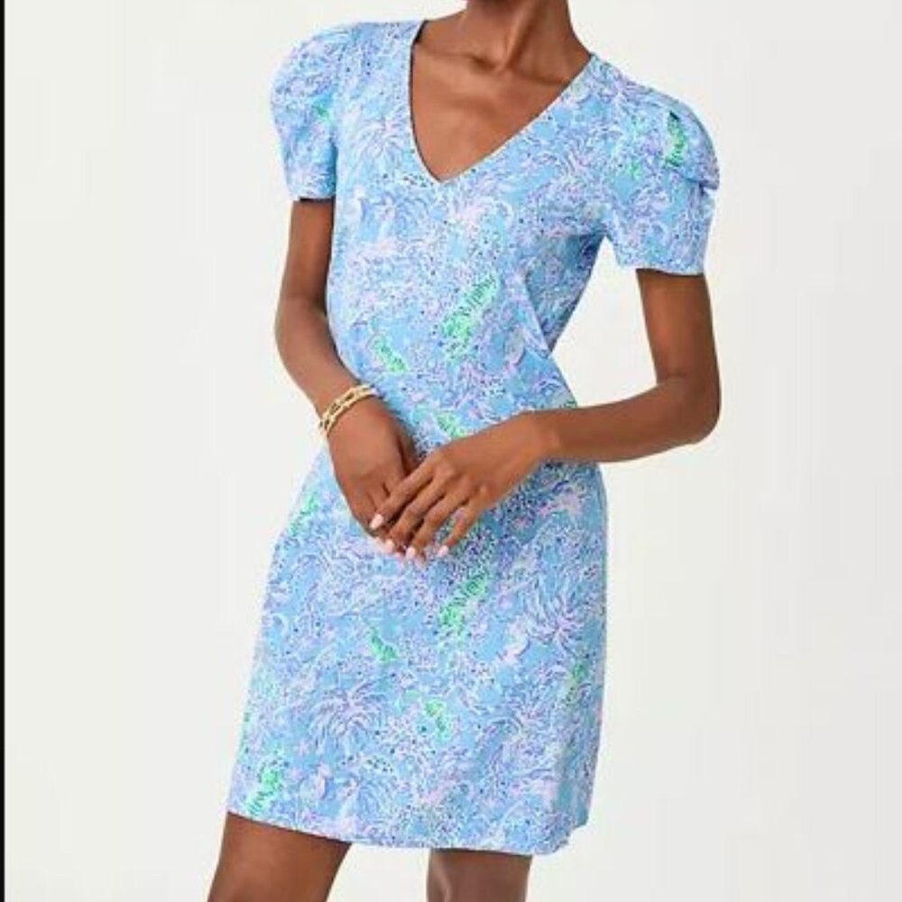 NWT $108 Lilly Pulitzer Aleece T-Shirt Dress Blue Peri The Turtle Package Size S